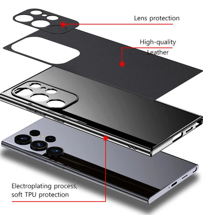 Luxury Plating Soft Edges Shockproof 360 Full Protective Cover - Black / For Galaxy S24 Ultra - Sky-cover