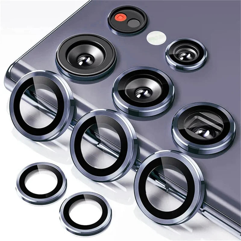 Metal Camera Ring for Samsung Galaxy S24 Ultra S23 FE Plus S24+ S22 S25 Ultra Tempered Glass Rear Camera Lens Protector Cover Case - Sky-cover