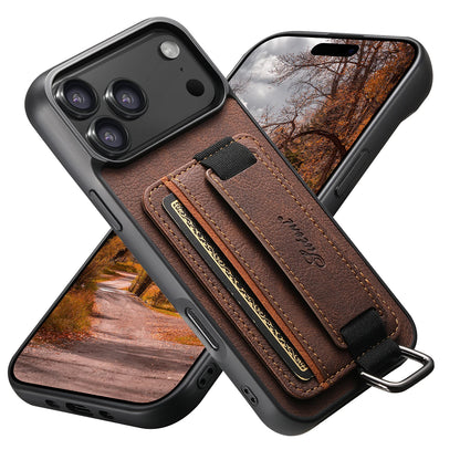 Luxury Leather iPhone Phone Case with Wrist Strap, Ring, Card Holder and Pouch - Sky-cover