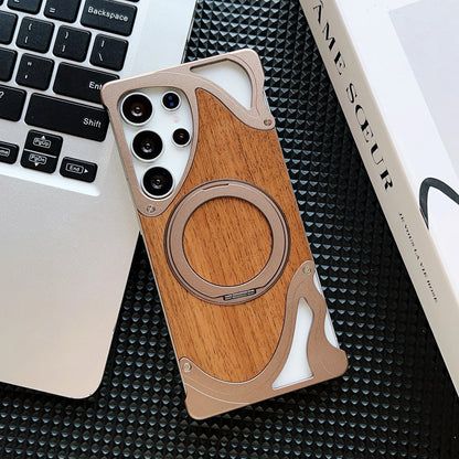 luxury Walnut metal case with 360-degree rotating magnetic stand - Sky-cover
