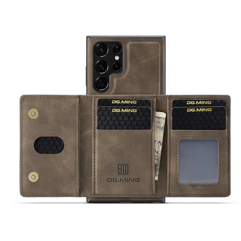 M2 for Samsung S24 Ultra Magnetic Suction Card Holder Protective Leather Case S23 Ultra Two-in-one Split Mobile Phone Case - Sky-cover