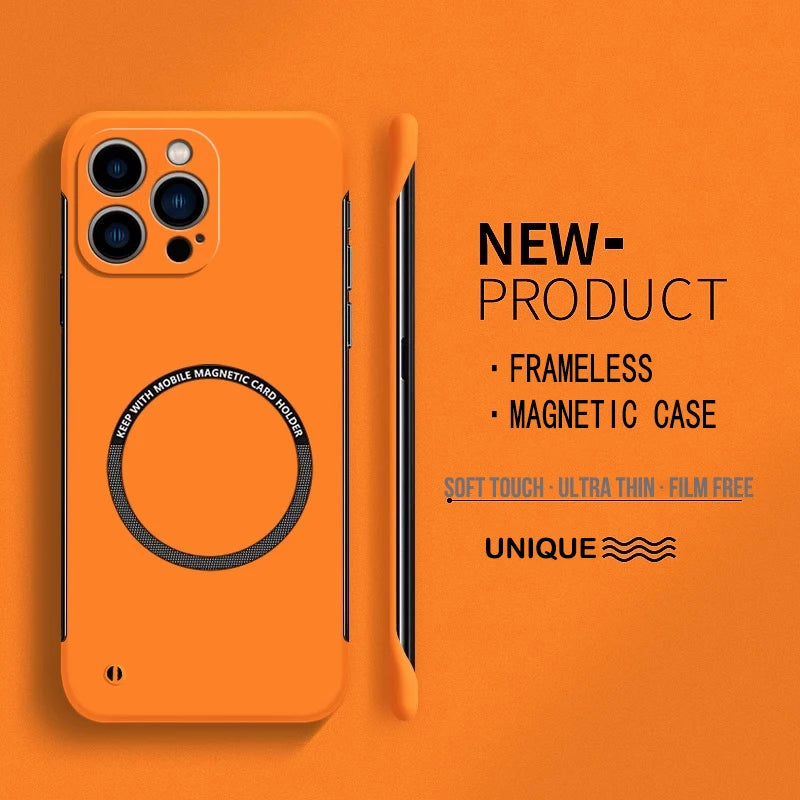 Ultra Slim Magnetic PC Hard Frameless Phone Case - Orange / for iPhone 15 Pro Max - Sky-cover