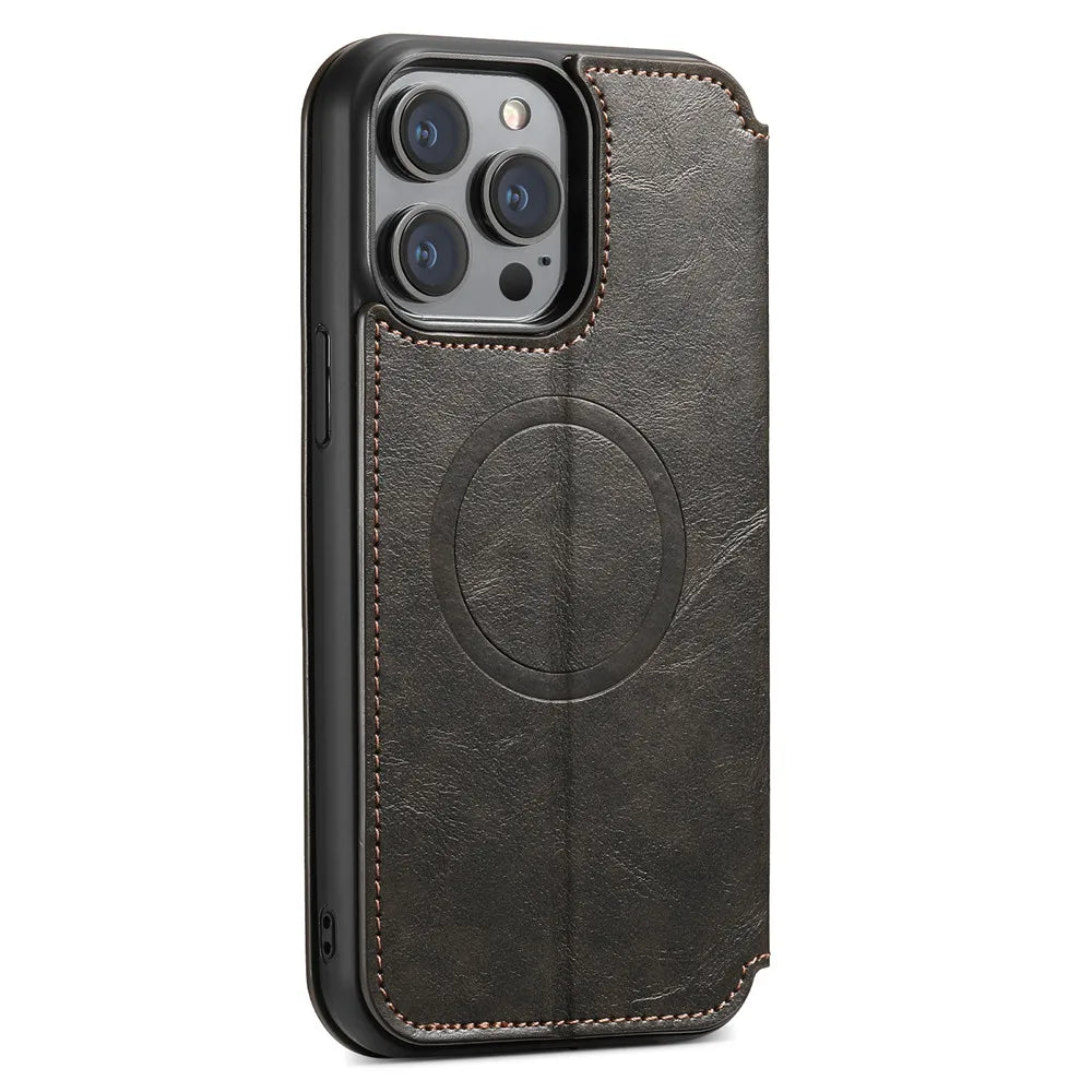 Leather Magnetic Kickstand Case with Card Storage – Dual-Layer Full Coverage for iPhone - Sky-cover