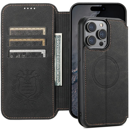 Leather Magnetic Kickstand Case with Card Storage – Dual-Layer Full Coverage for iPhone - Sky-cover