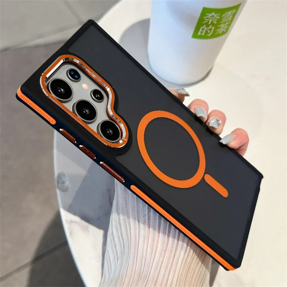 Luxury Matte Magnetic Case For Samsung Galaxy S24 S22 S23 S25 Ultra Plus S23FE S24FE Magsafe Wireless Charging Shockproof Cover - Sky-cover