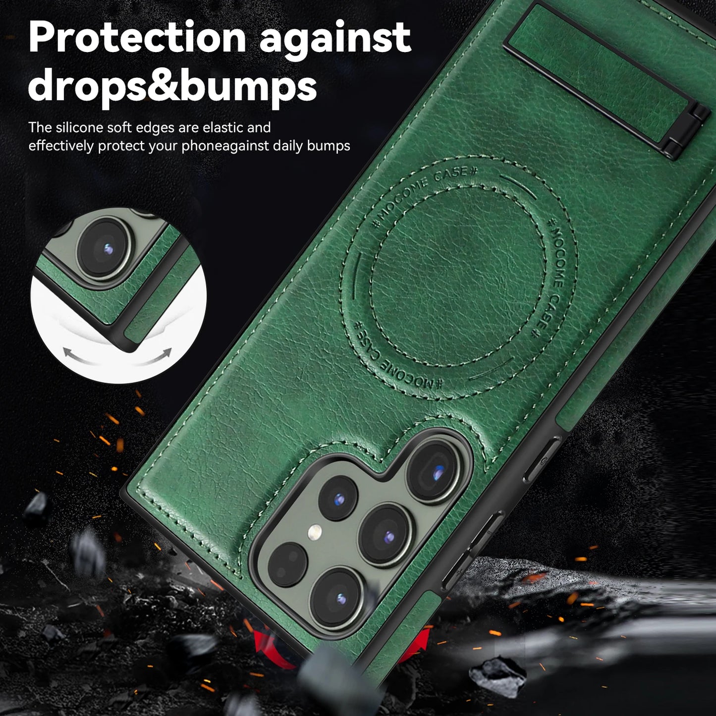 Luxury Leather Magnetic Wireless Charging Case for Samsung S22 S23 Plus S24 Ultra - Green / Galaxy S24 Ultra - Sky-cover