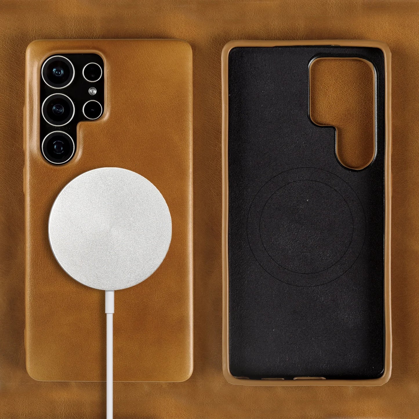 Genuine Leather Magnetic Case for Samsung Galaxy S25 / S24 Series – MagSafe Compatible, Full Coverage - Sky-cover