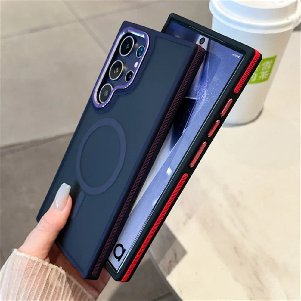 Luxury Matte Magnetic Case For Samsung Galaxy S24 S22 S25 Ultra S23 Plus S23 FE For Magsafe Wireless Charging Shockproof Cover - Sky-cover