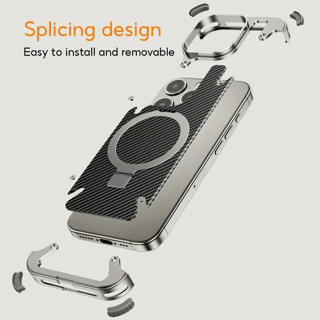 MagSafe Metal Magnetic Phone Holder Case for iPhone 15 14 Pro Max Aluminum Alloy Carbon Fiber Anti-collision - Sky-cover
