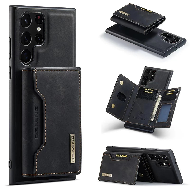 M2 for Samsung S24 Ultra Magnetic Suction Card Holder Protective Leather Case S23 Ultra Two-in-one Split Mobile Phone Case - Sky-cover