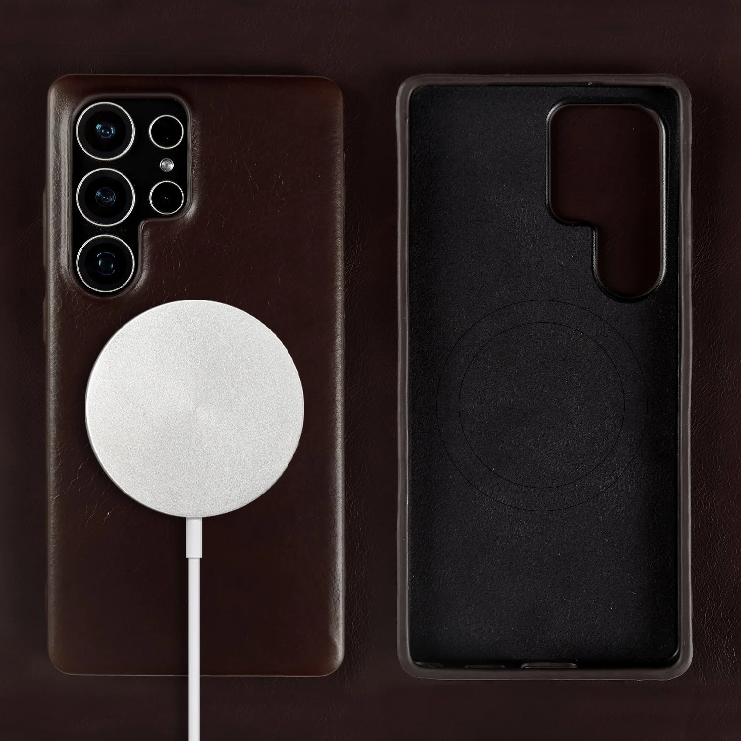 Genuine Leather Magnetic Case for Samsung Galaxy S25 / S24 Series – MagSafe Compatible, Full Coverage - Sky-cover