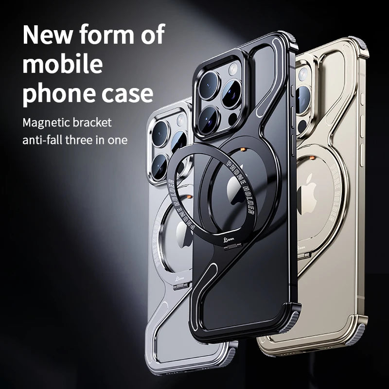 Luxury Metal Z Shape Magnetic Stand Phone Case For iPhone 13 14 15 Pro Max - SKYCOVER