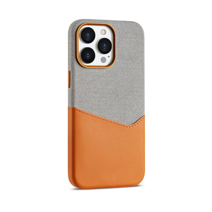 Leather Case with MagSafe Card Holder for iPhone 16 15 14 13 12 Pro Max with Wireless Charger Lens Metal Alloy Cover Color Block - Grey-Orange / For iPhone 16 Pro Max - Sky-cover