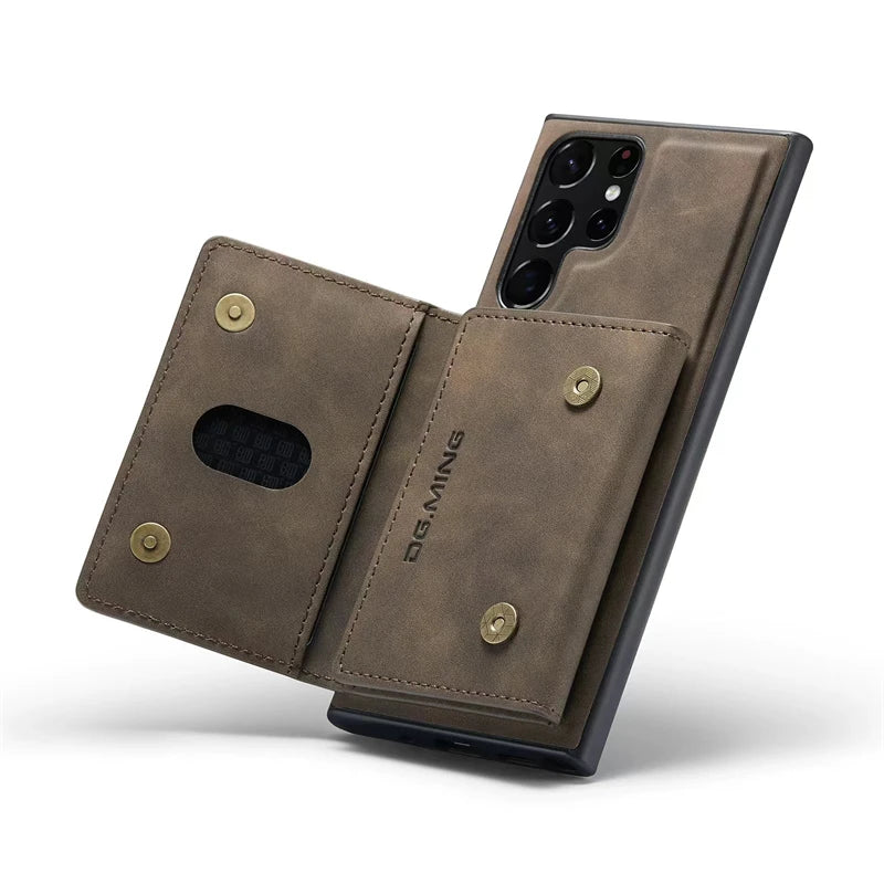 M2 for Samsung S24 Ultra Magnetic Suction Card Holder Protective Leather Case S23 Ultra Two-in-one Split Mobile Phone Case - Sky-cover