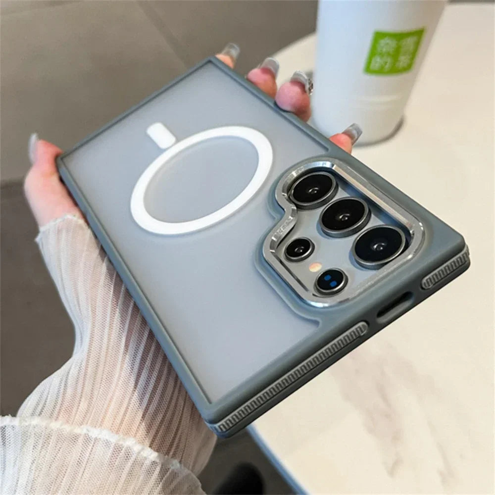 Luxury Matte Magnetic Case For Samsung Galaxy S24 S22 S25 Ultra S23 Plus S23 FE For Magsafe Wireless Charging Shockproof Cover - Sky-cover