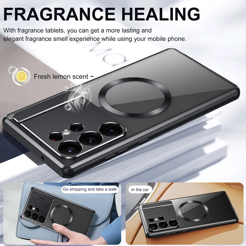 Magnetic Case for Samsung Galaxy S24 S22 S21 S23 Ultra with Hidden Holder Metal Aluminum Alloy - Black / For Samsung S24 Ultra - Sky-cover