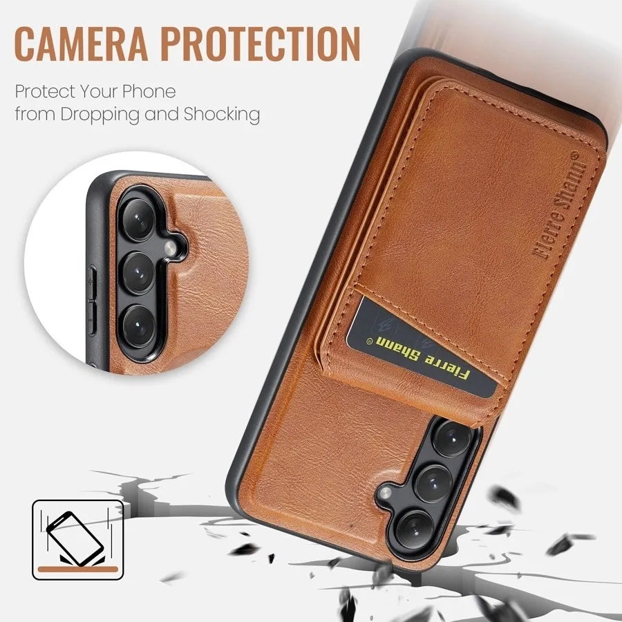 Leather Wallet Case 2 in 1 Detachable Magnetic Holder For Samsung - Black / For Galaxy S24 Ultra - Sky-cover