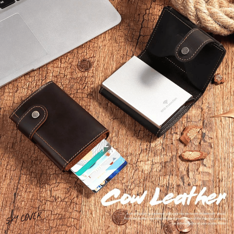 Luxury Cowhide Leather [RFID] Aluminum Card Holder Wallet - Sky-cover