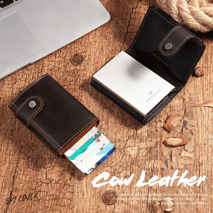 Luxury Cowhide Leather [RFID] Aluminum Card Holder Wallet - Sky-cover