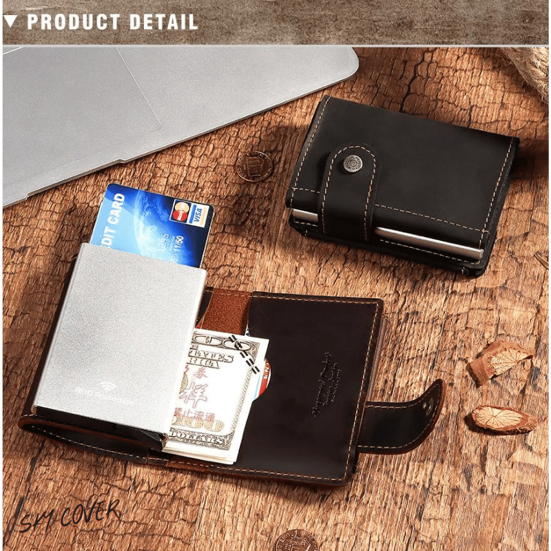 Luxury Cowhide Leather [RFID] Aluminum Card Holder Wallet - Sky-cover