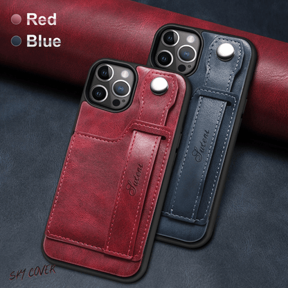 Luxury Case Leather Wallet Cover With Wrist Strap Stand Feature Credit Cards Pocket - Sky-cover