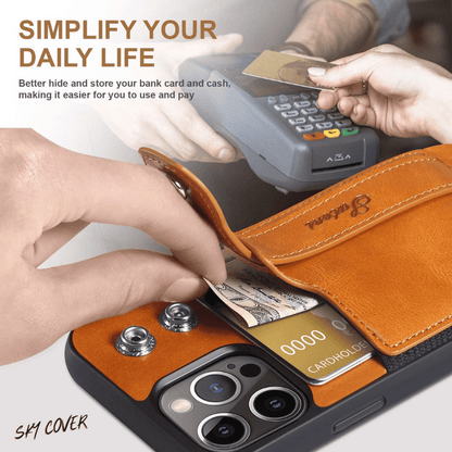 Luxury Case Leather Wallet Cover With Wrist Strap Stand Feature Credit Cards Pocket - Sky-cover