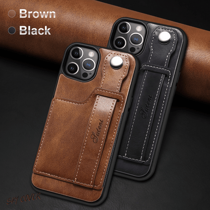 Luxury Case Leather Wallet Cover With Wrist Strap Stand Feature Credit Cards Pocket - Sky-cover