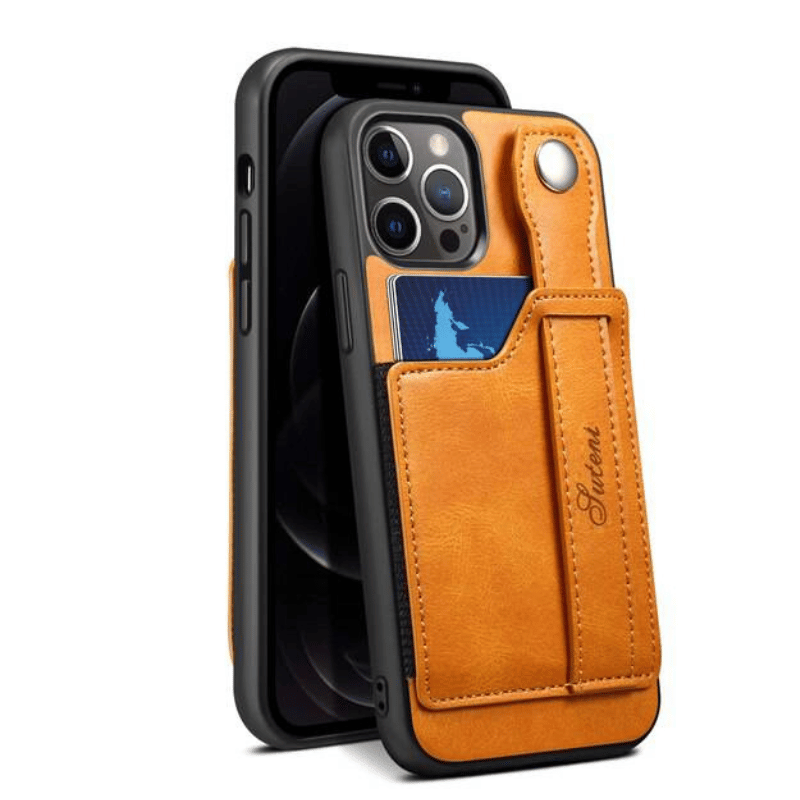 Luxury Case Leather Wallet Cover With Wrist Strap Stand Feature Credit Cards Pocket - Brown / For iPhone 15 Pro Max - Sky-cover