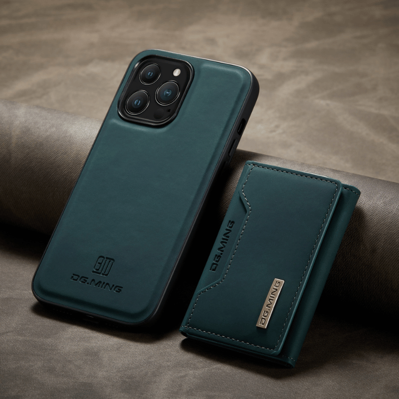 Luxury Leather Wallet Cover Detachable Case with Card Holder For iPhone 16 15 14 13 12 11 series - Green / For iPhone 16 Pro Max - Sky-cover