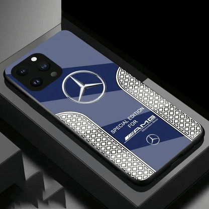 Mercedes Benz Sport Car Cover For iPhone 16 15 14 13 12 series Black With Glass Back - Blue / For iPhone 16 Pro Max - Sky-cover