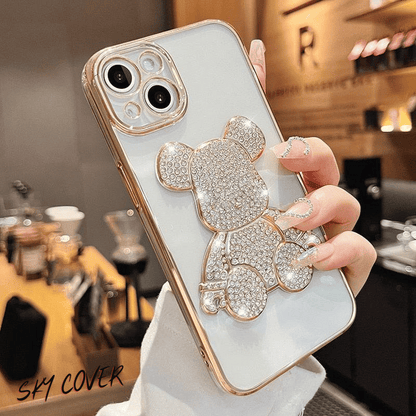 3D Diamond Cute Bear Clear Plating Silicone Full Cover - sky-cover