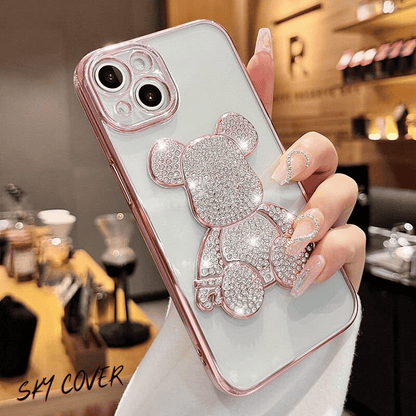 3D Diamond Cute Bear Clear Plating Silicone Full Cover - sky-cover