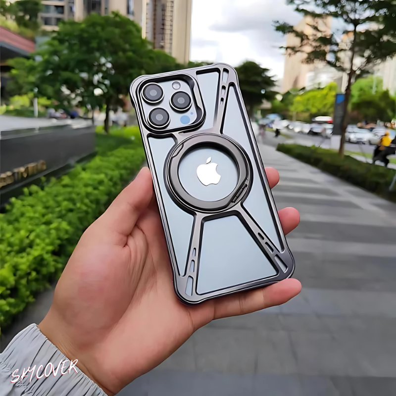 Aluminum Alloy Magnetic Anti-drop Case for iPhone 16 15 14 Pro max with Invisible Metal Holder -SKYCOVER