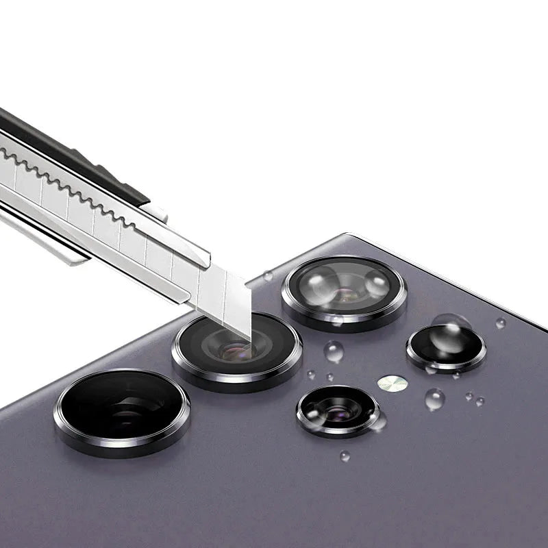 Metal Camera Ring for Samsung Galaxy S24 Ultra S23 FE Plus S24+ S22 S25 Ultra Tempered Glass Rear Camera Lens Protector Cover Case - Sky-cover