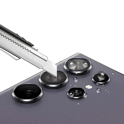 Metal Camera Ring for Samsung Galaxy S24 Ultra S23 FE Plus S24+ S22 S25 Ultra Tempered Glass Rear Camera Lens Protector Cover Case - Sky-cover