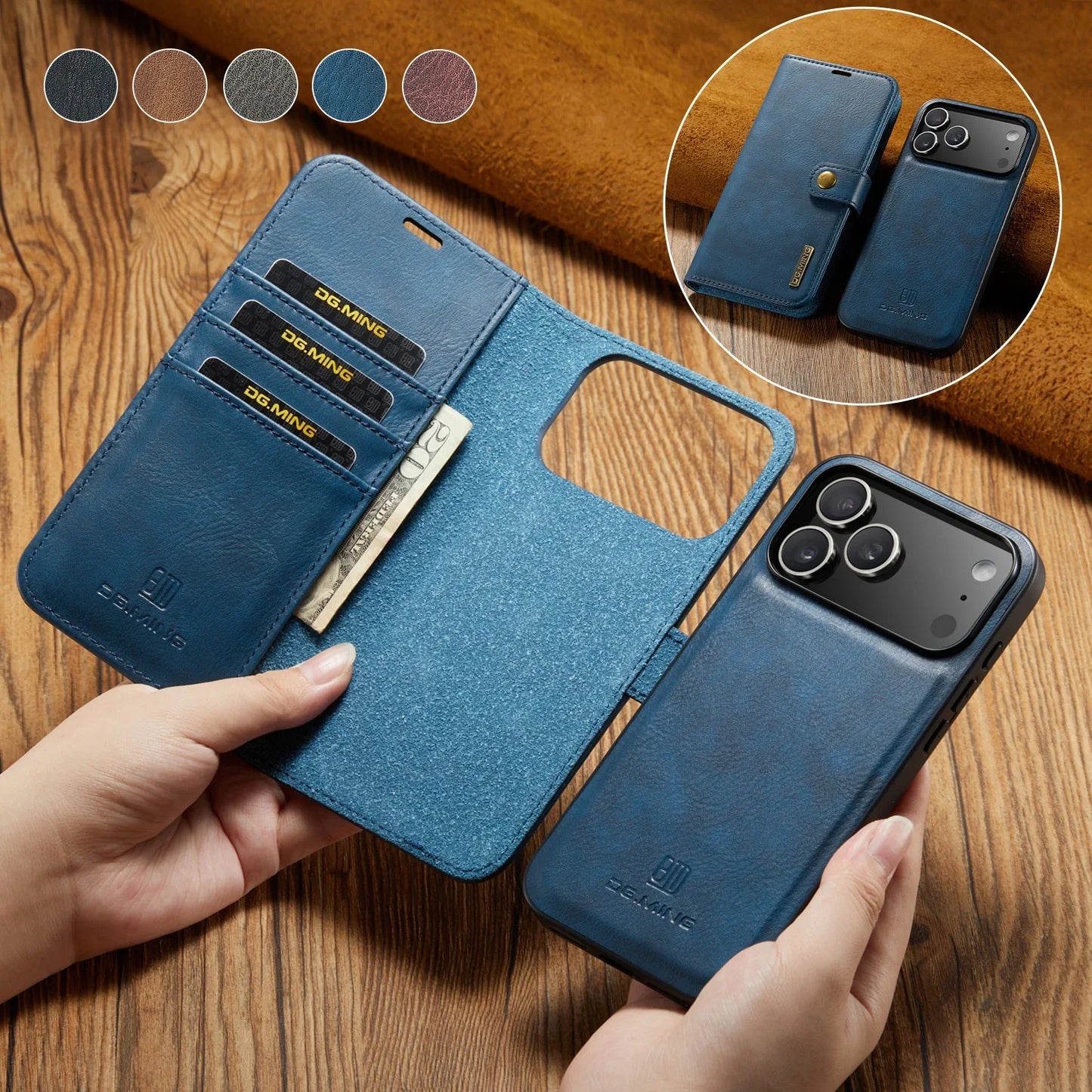 Magnetic Leather Wallet Phone Case with Card Holder – 2-in-1 Foldable Cover for iPhone 17 Series - Sky-cover