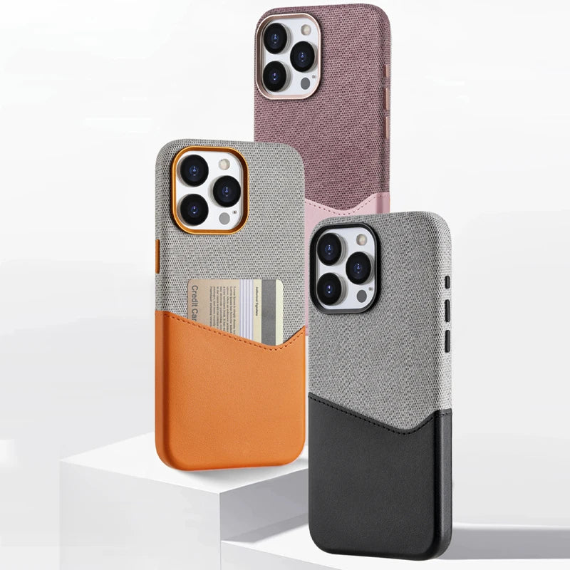 Leather Case with MagSafe Card Holder for iPhone 16 15 14 13 12 Pro Max with Wireless Charger Lens Metal Alloy Cover Color Block - Sky-cover