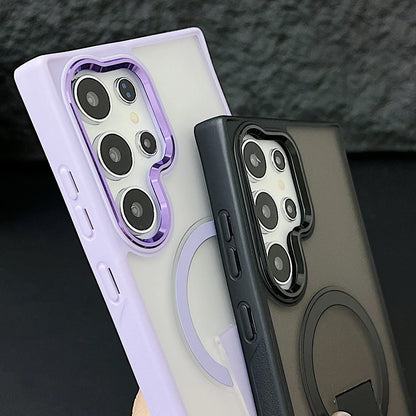 Matte for Magsafe Magnetic Phone Holder Bumper Case for Samsung Galaxy S24 S23 Ultra Plus Wireless Charge Shockrpoof Back Cover - Sky-cover