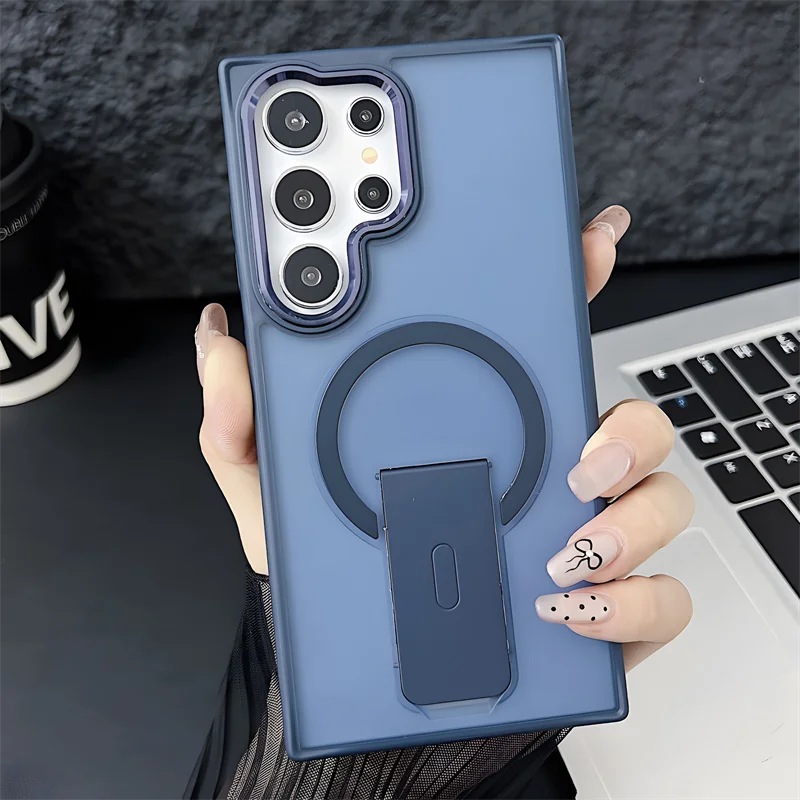 Matte for Magsafe Magnetic Phone Holder Bumper Case for Samsung Galaxy S24 S23 Ultra Plus Wireless Charge Shockrpoof Back Cover - Sky-cover