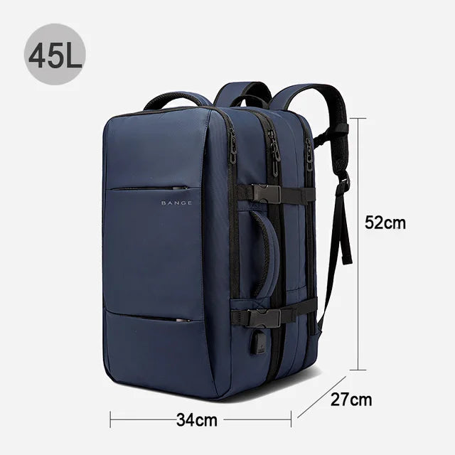 BANGE Travel Backpack Men Business Backpack School Expandable USB Bag Large Capacity 17.3 Laptop Waterproof Fashion Backpack - Blue 45L - Sky-cover