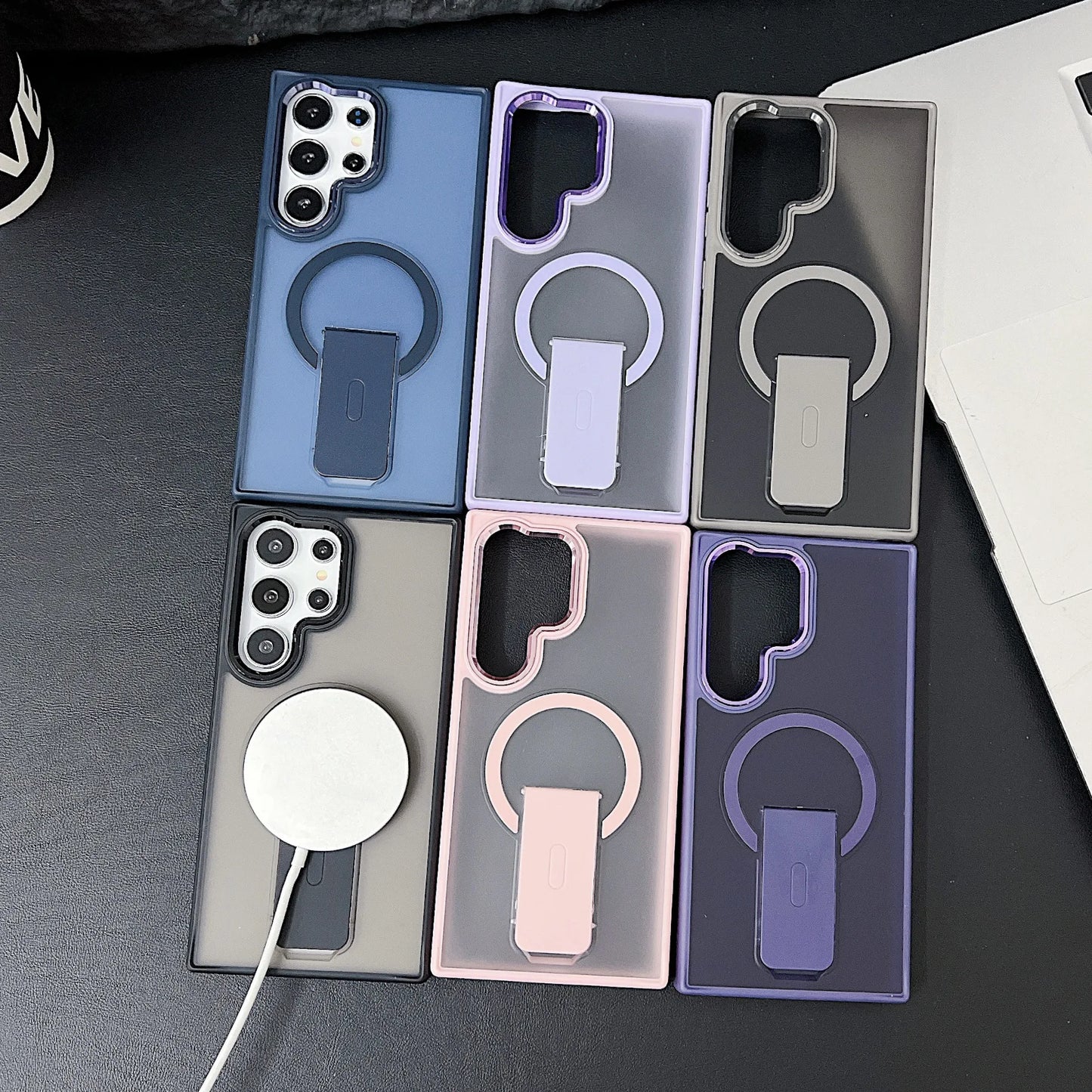 Matte for Magsafe Magnetic Phone Holder Bumper Case for Samsung Galaxy S24 S23 Ultra Plus Wireless Charge Shockrpoof Back Cover - Sky-cover