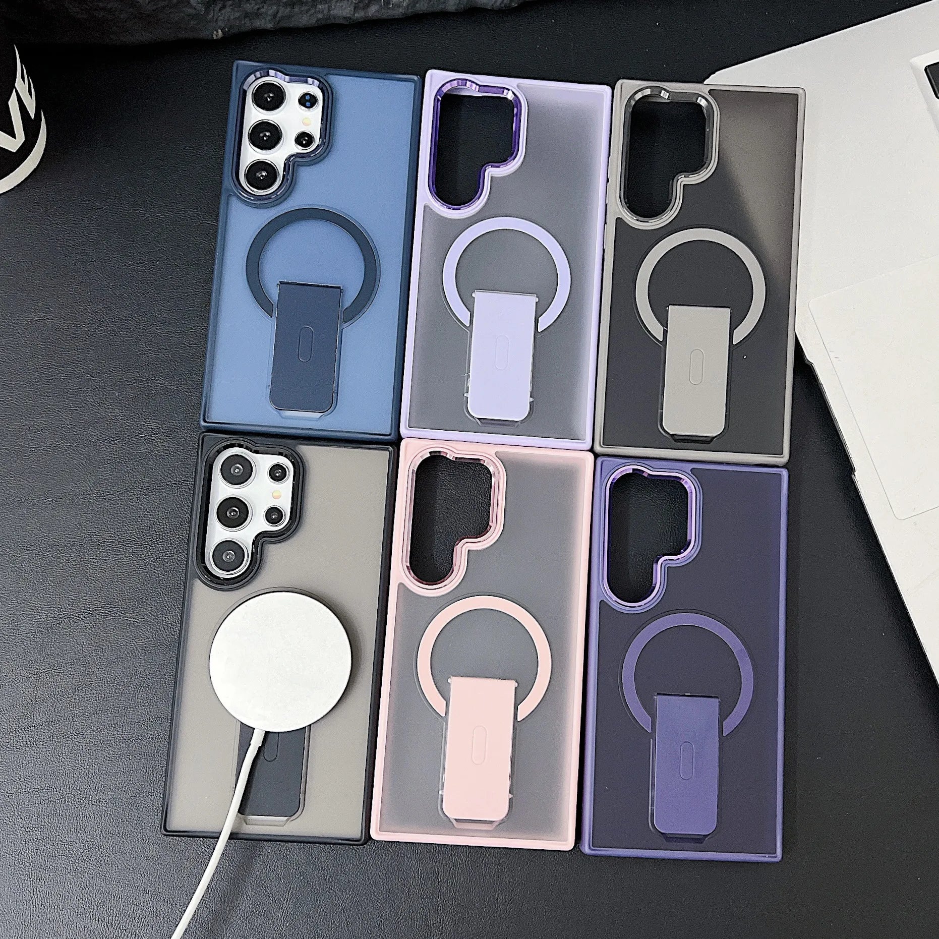 Matte for Magsafe Magnetic Phone Holder Bumper Case for Samsung Galaxy S24 S23 Ultra Plus Wireless Charge Shockrpoof Back Cover - Sky-cover