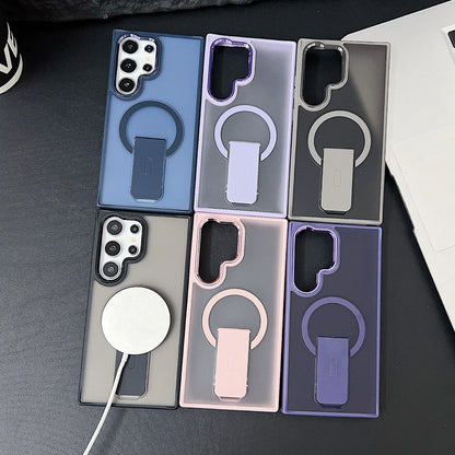 Matte for Magsafe Magnetic Phone Holder Bumper Case for Samsung Galaxy S24 S23 Ultra Plus Wireless Charge Shockrpoof Back Cover - Sky-cover