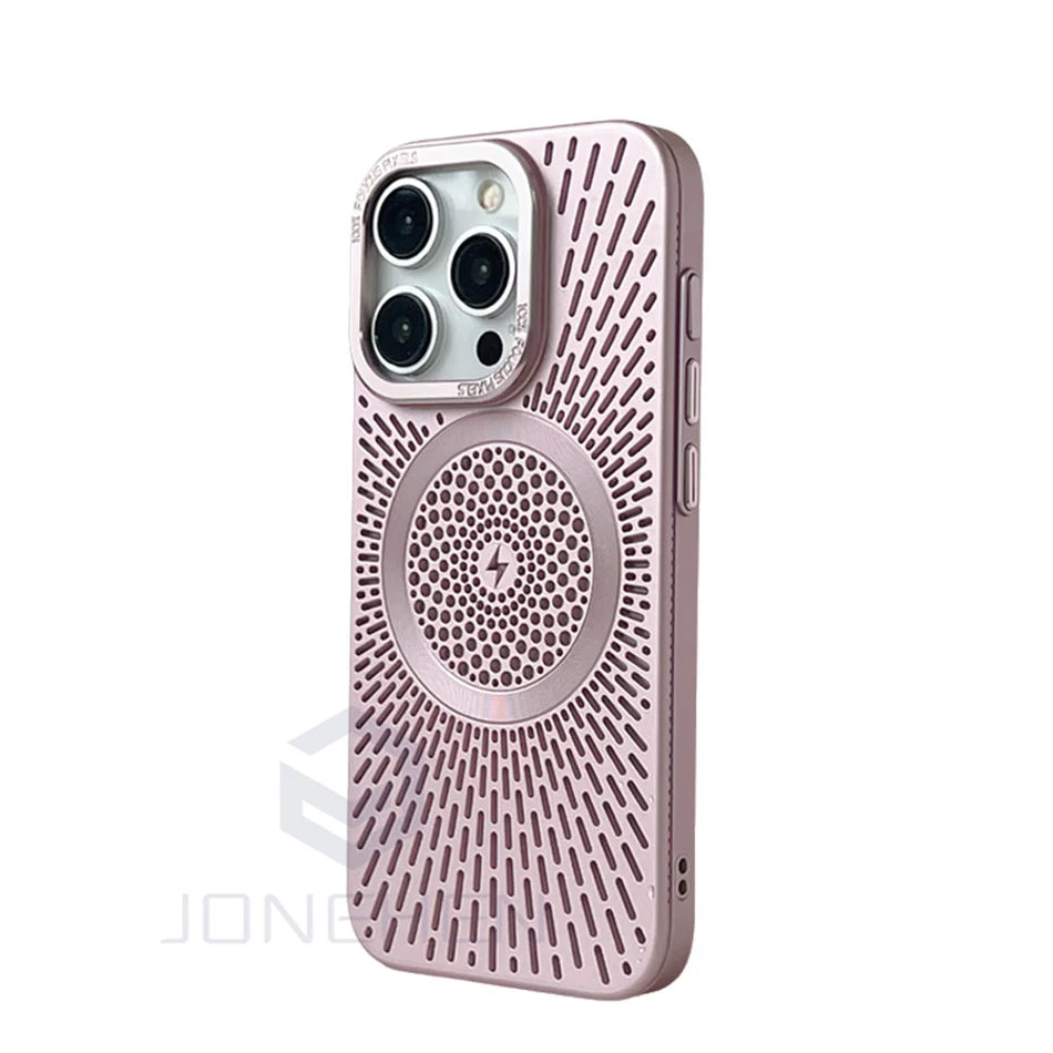 Luxury Heat Dissipation Hollow Case For iPhone 15 14 13 12 Pro Max - Pink / For iPhone 15 Pro Max - Sky-cover