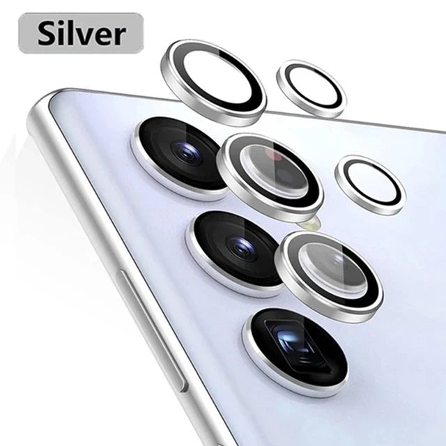 Metal Camera Ring for Samsung Galaxy S24 Ultra S23 FE Plus S24+ S22 S25 Ultra Tempered Glass Rear Camera Lens Protector Cover Case - Sky-cover