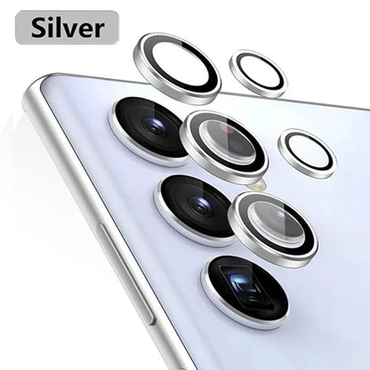 Metal Camera Ring for Samsung Galaxy S24 Ultra S23 FE Plus S24+ S22 S25 Ultra Tempered Glass Rear Camera Lens Protector Cover Case - Sky-cover