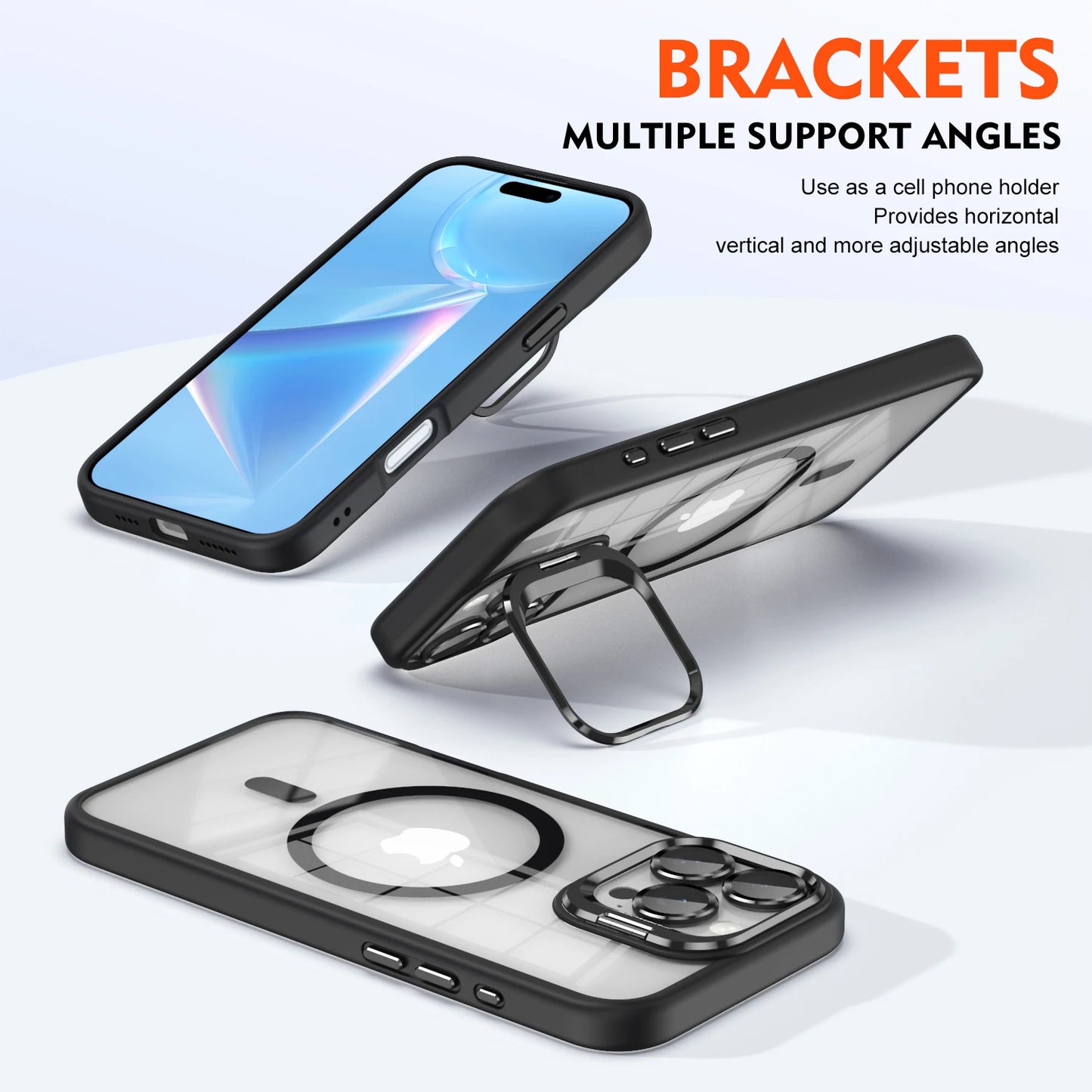 Luxury Magnetic IPhone Magsafe Case with Holder and Glass Lens Protector