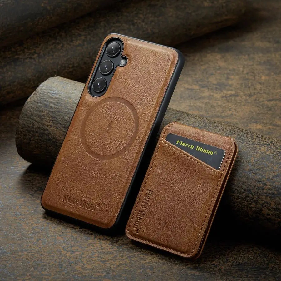 Leather Wallet Case 2 in 1 Detachable Magnetic Holder For Samsung - Brown / For Galaxy S24 Ultra - Sky-cover