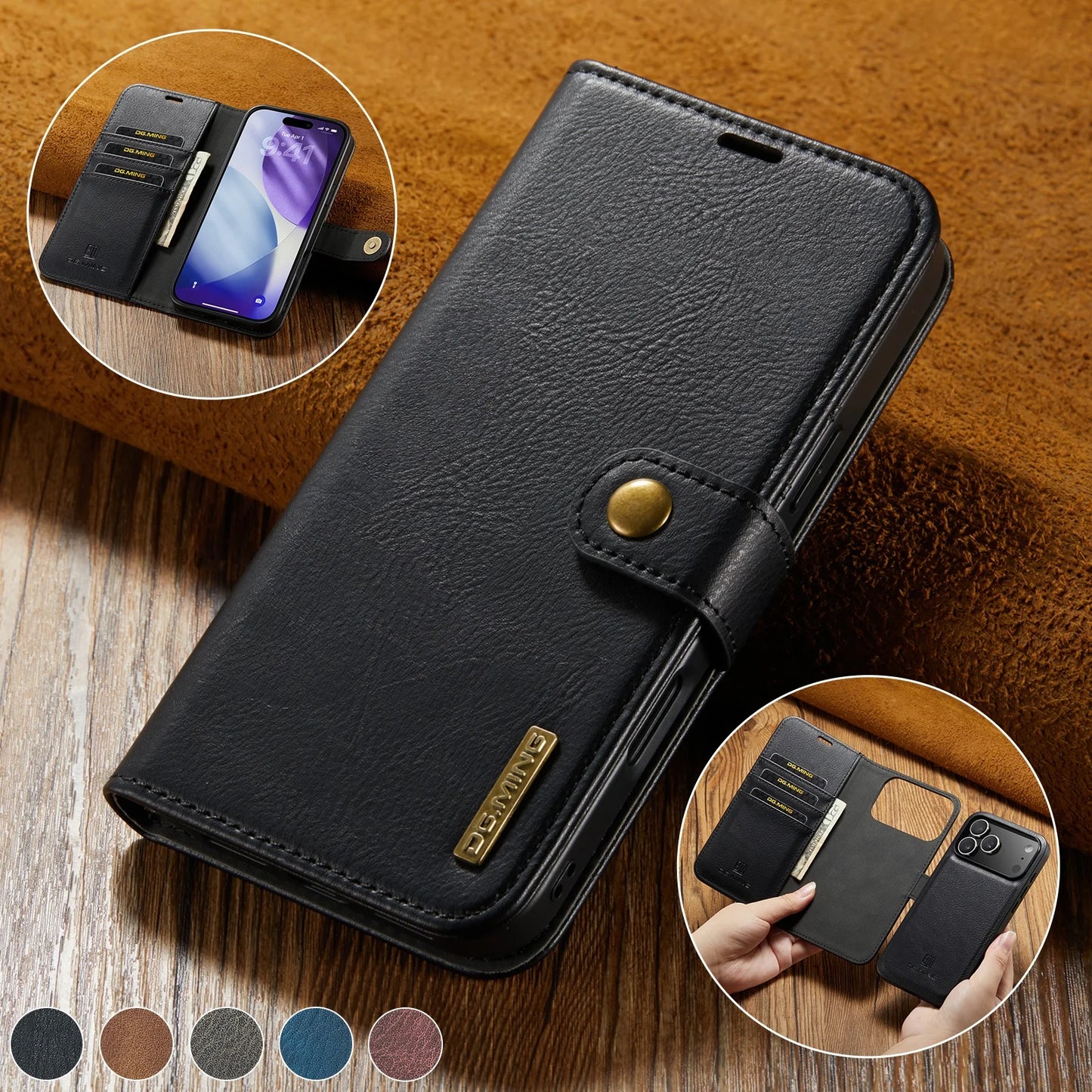 Magnetic Leather Wallet Phone Case with Card Holder – 2-in-1 Foldable Cover for iPhone 17 Series - Sky-cover