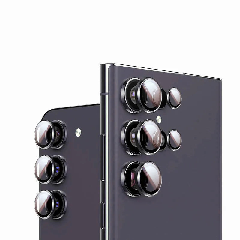 Metal Camera Ring for Samsung Galaxy S24 Ultra S23 FE Plus S24+ S22 S25 Ultra Tempered Glass Rear Camera Lens Protector Cover Case - Sky-cover